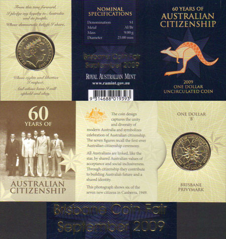 2009 B Australia $1 (Citizenship Brisbane Sep. o-print) K000044